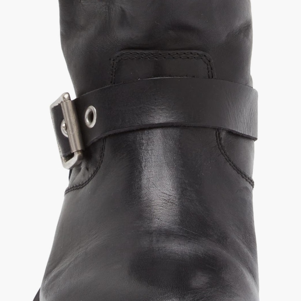 Black Leather Buckle Ankle Boots - Women's - Picture 4 of 9